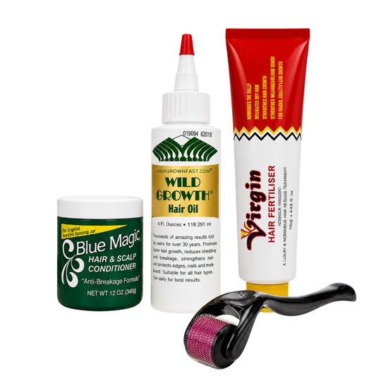 Ultimate Hair Growth Combo - Blue Magic Hair & Scalp Conditioner, Wild Growth Hair Oil, Virgin Hair Fertiliser