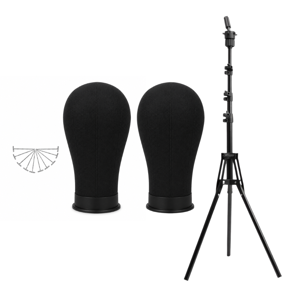 Premium Canvas Wig Mannequin Kit with Adjustable Stand (White, Pink & Black)