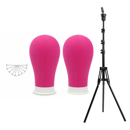 Premium Canvas Wig Mannequin Kit with Adjustable Stand (White, Pink & Black)