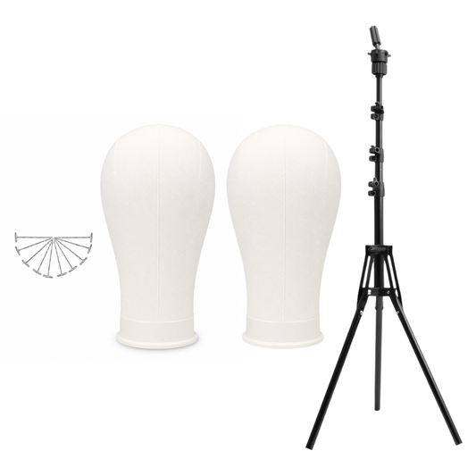 Premium Canvas Wig Mannequin Kit with Adjustable Stand (White, Pink & Black)